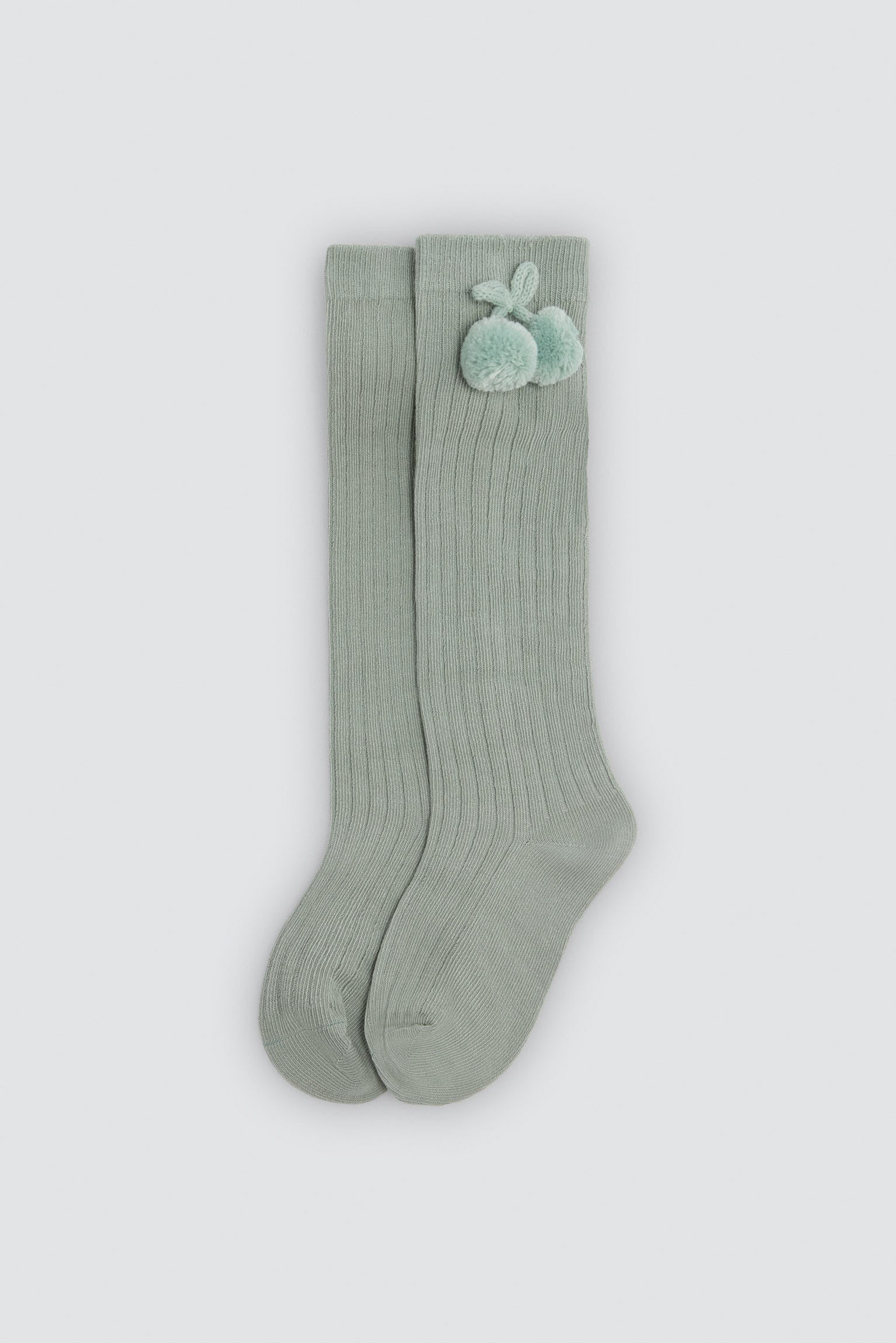 Chaussettes hautes enfant vertes détails pompons