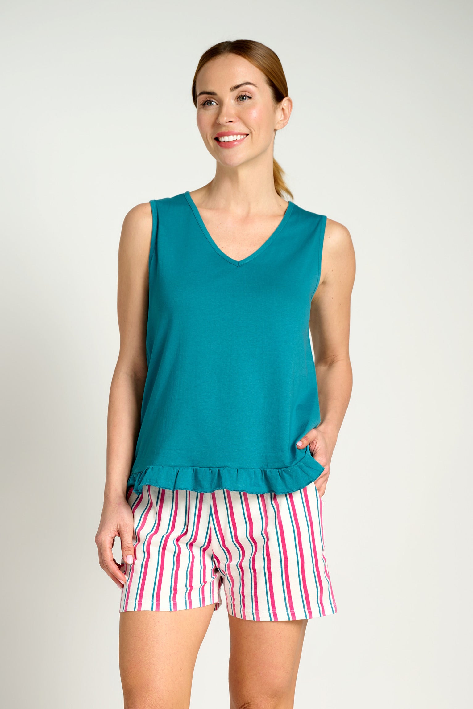 Pijama mujer corto tirantes algodón rayas | MUYDEMI - Ysabel Mora