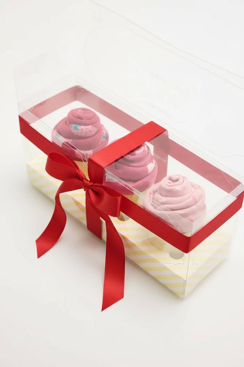 Coffret cadeau de 3 chaussettes muffins aux fraises