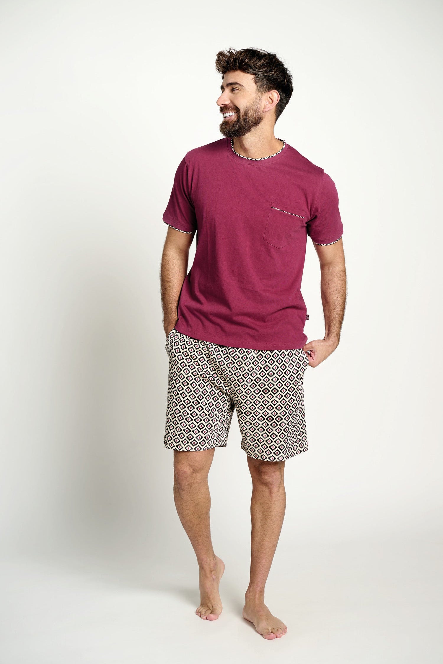 Pijama hombre corto algodón estampado geométrico | MUYDEMI - Ysabel Mora