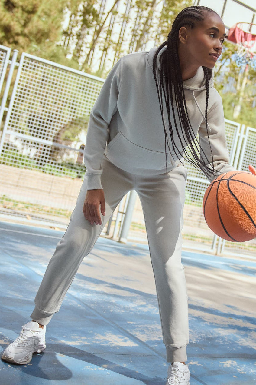 Pantalon jogger sport femme beige taille ajustable