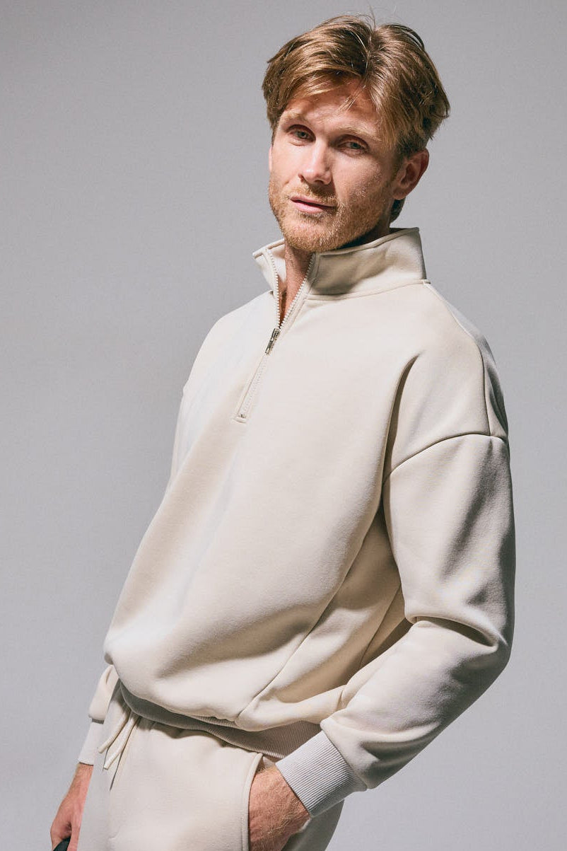 PRÉCOMMANDE Sweat sport homme beige molletonné demi-zip