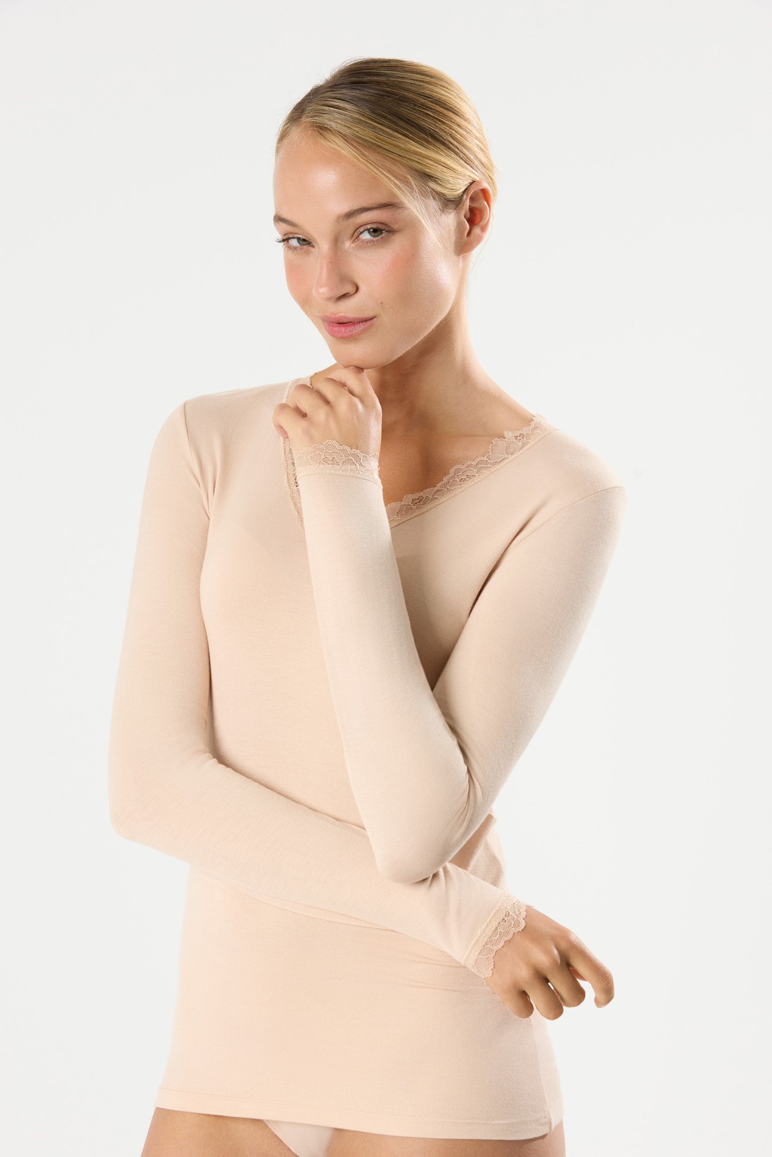 Maillot de corps à manches longues en bambou nude