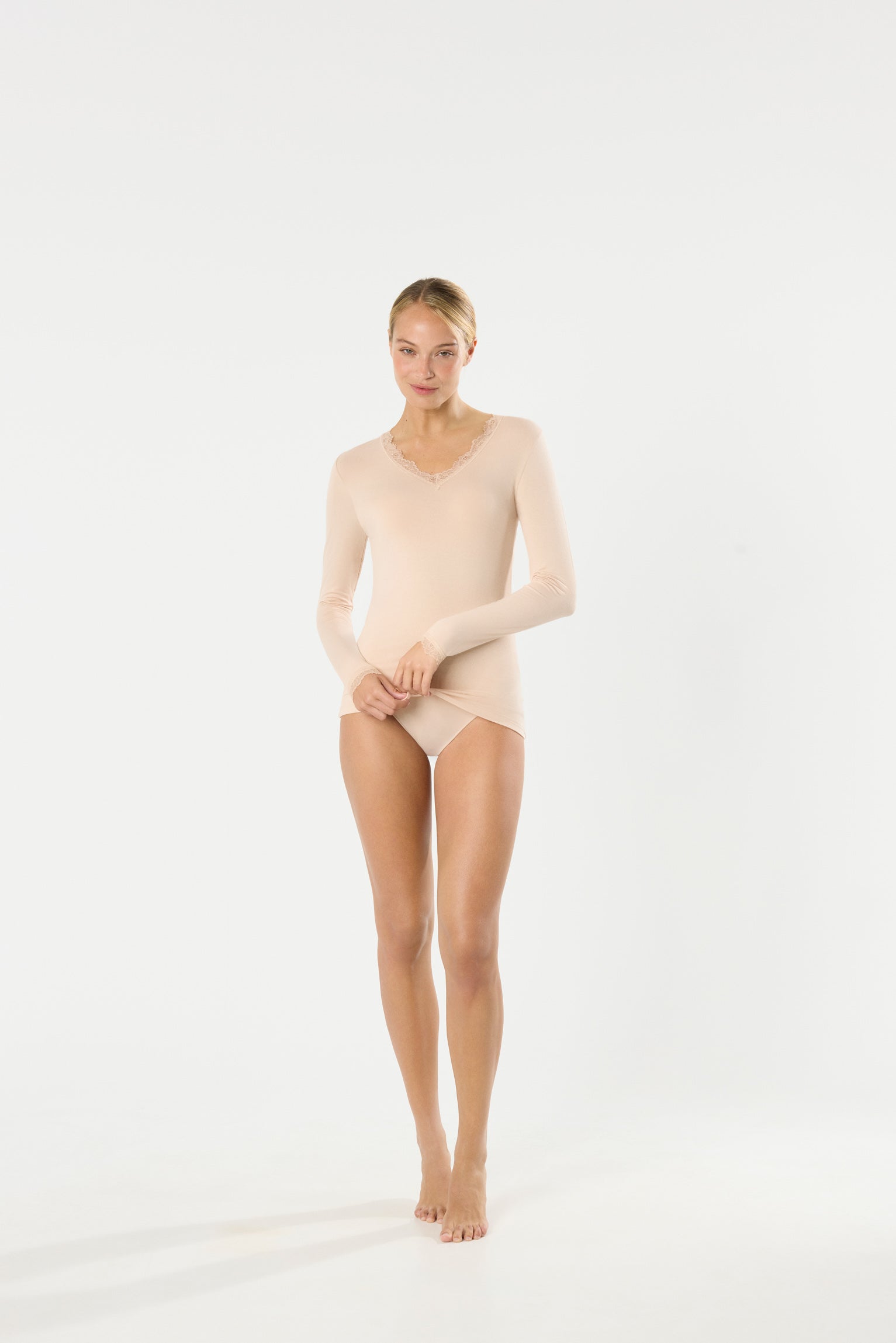 Maillot de corps à manches longues en bambou nude