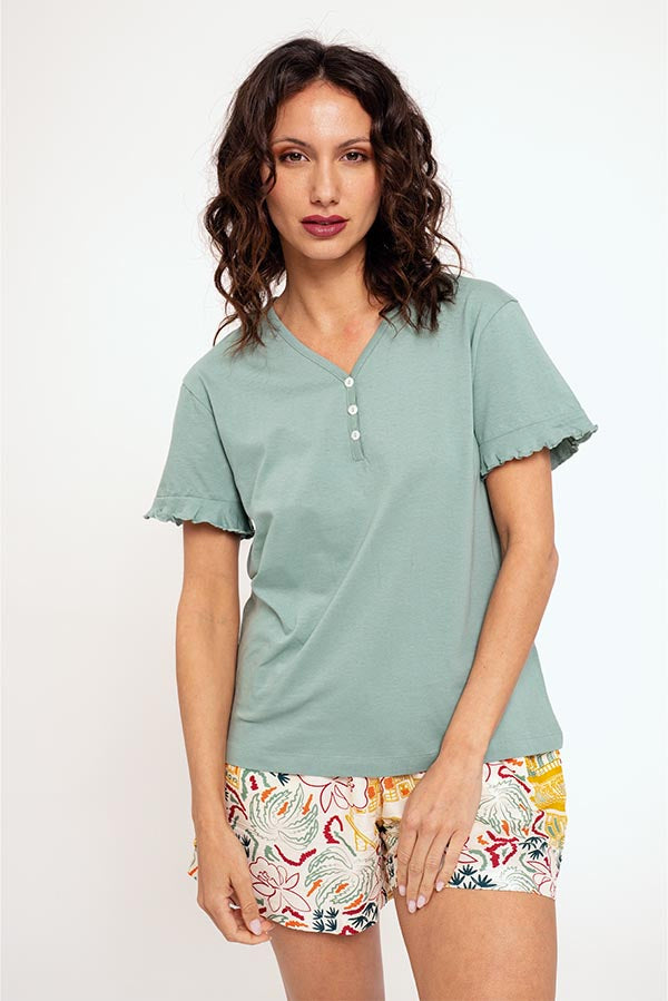 Pyjama court femme avec pantalon imprimé | MUYDEMI