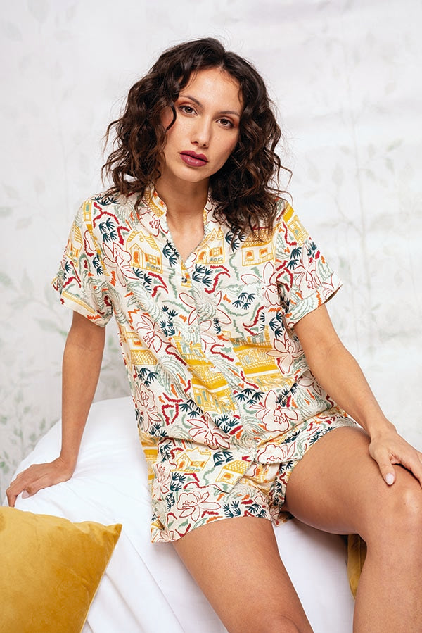 Pyjama chemise courte imprimé femme | MUYDEMI