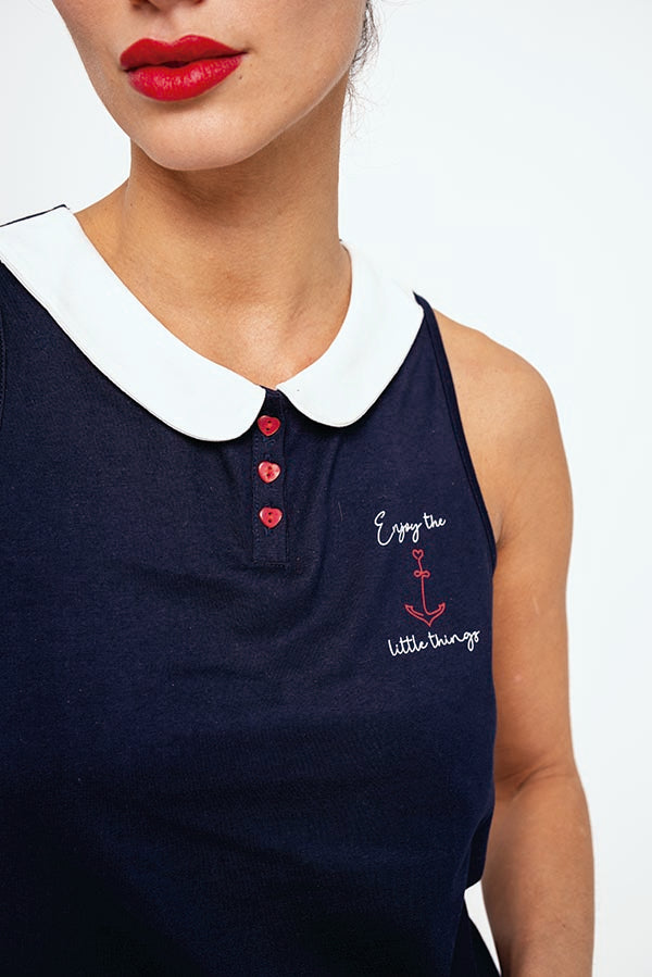 Pyjama marin court en coton femme | MUYDEMI