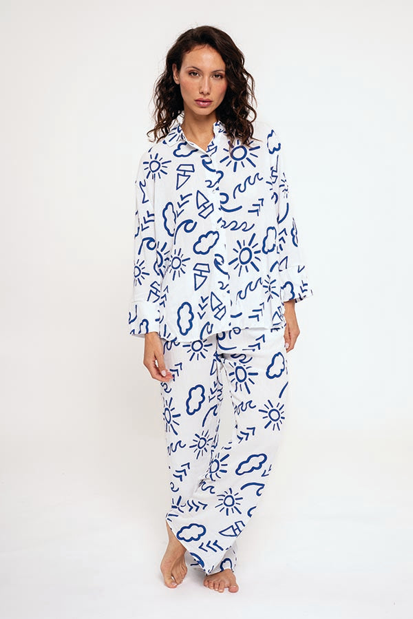 Pyjama long boutonné femme en tissu léger | MUYDEMI