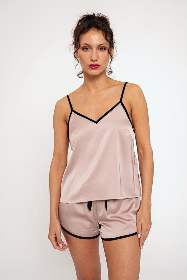 Pyjama court femme en satin rose | MUYDEMI