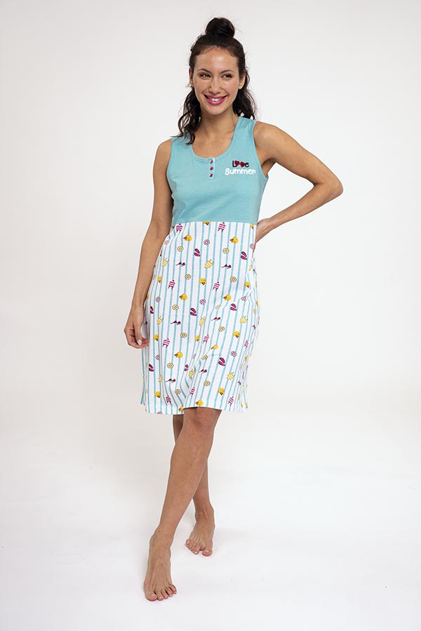 Chemise de nuit femme en coton imprimé été | MUYDEMI