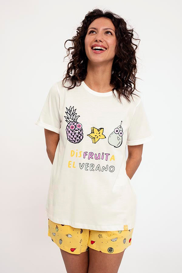Pyjama court femme en coton imprimé Fruits | MUYDEMI