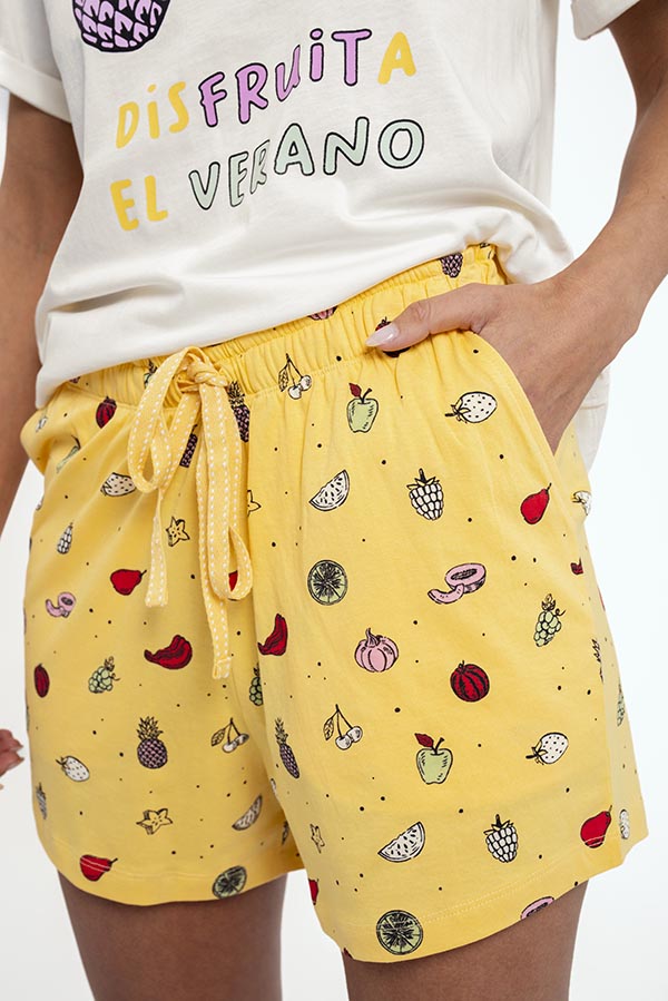 Pyjama court femme en coton imprimé Fruits | MUYDEMI