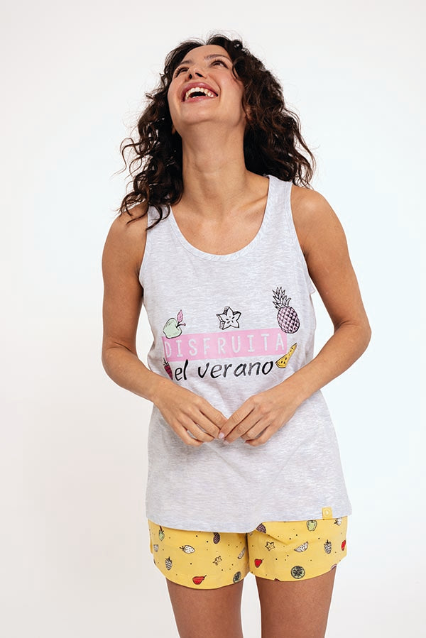 Pyjama femme à bretelles en coton imprimé Fruits | MUYDEMI
