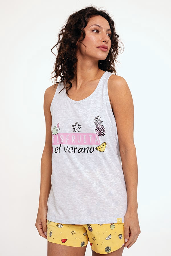 Pyjama femme à bretelles en coton imprimé Fruits | MUYDEMI