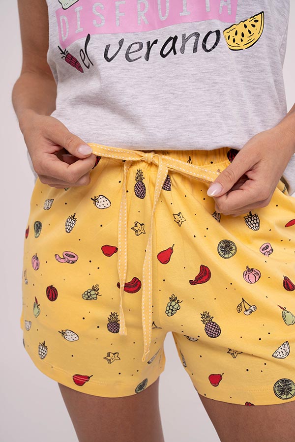 Pyjama femme à bretelles en coton imprimé Fruits | MUYDEMI
