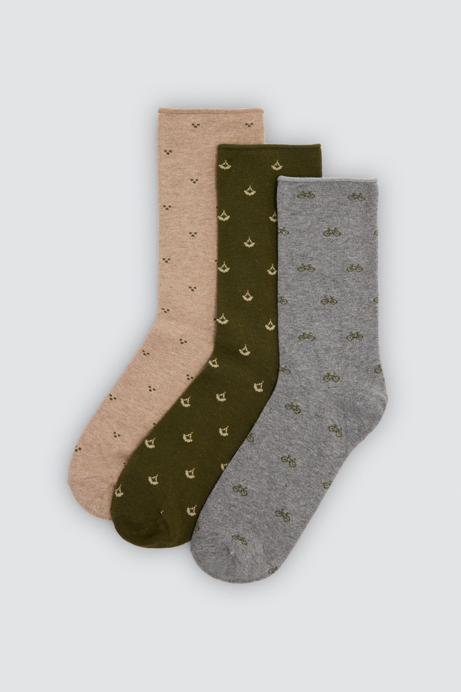 Lot de 3 chaussettes sans bord imprimé motifs minimalistes et vélos