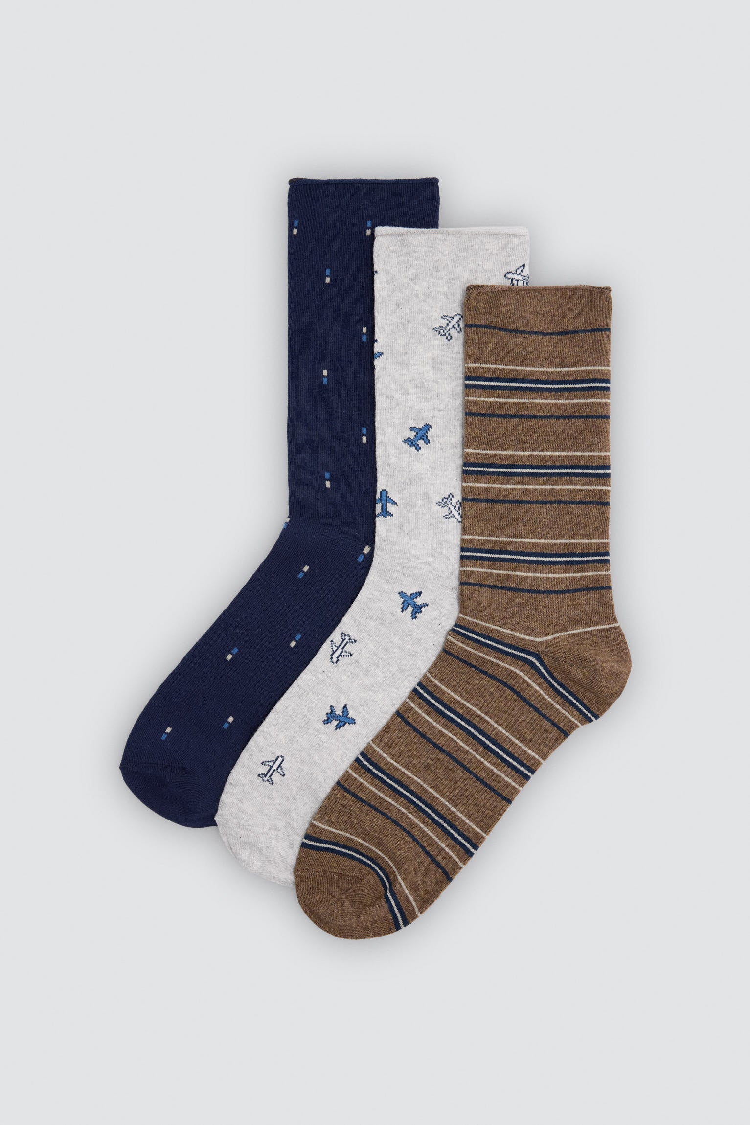 Lot de 3 chaussettes homme imprimé avions et rayures