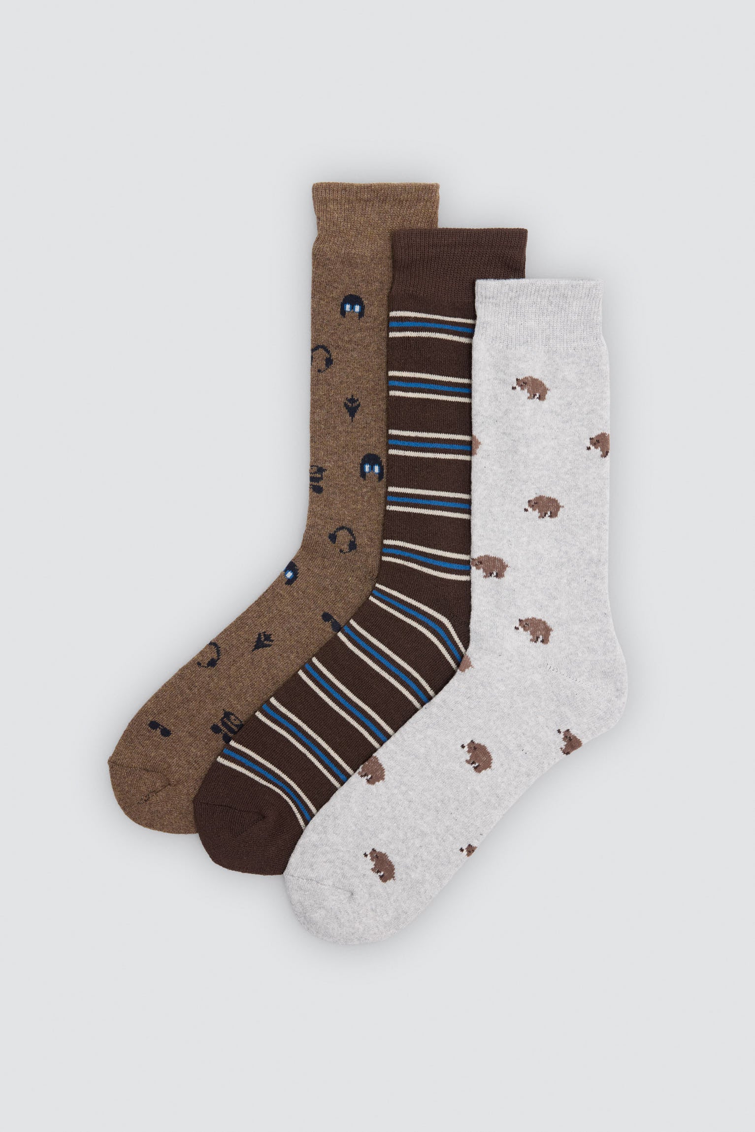 Lot de 3 chaussettes thermiques imprimés variés ours, écouteurs et rayures