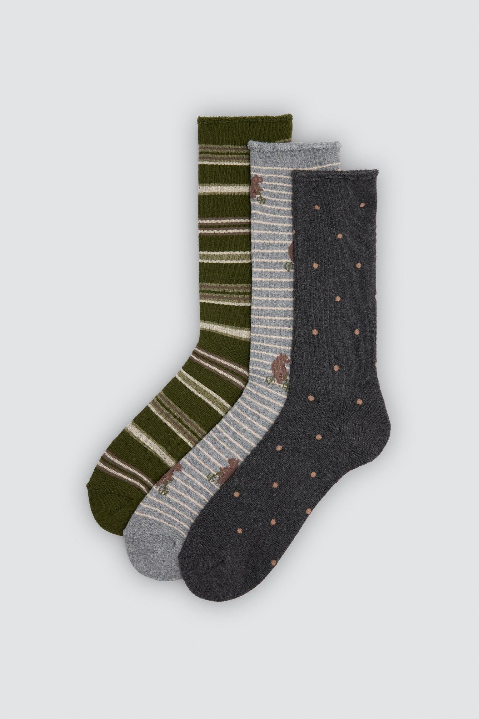 Lot de 3 chaussettes thermiques sans bord imprimé rayures et pois