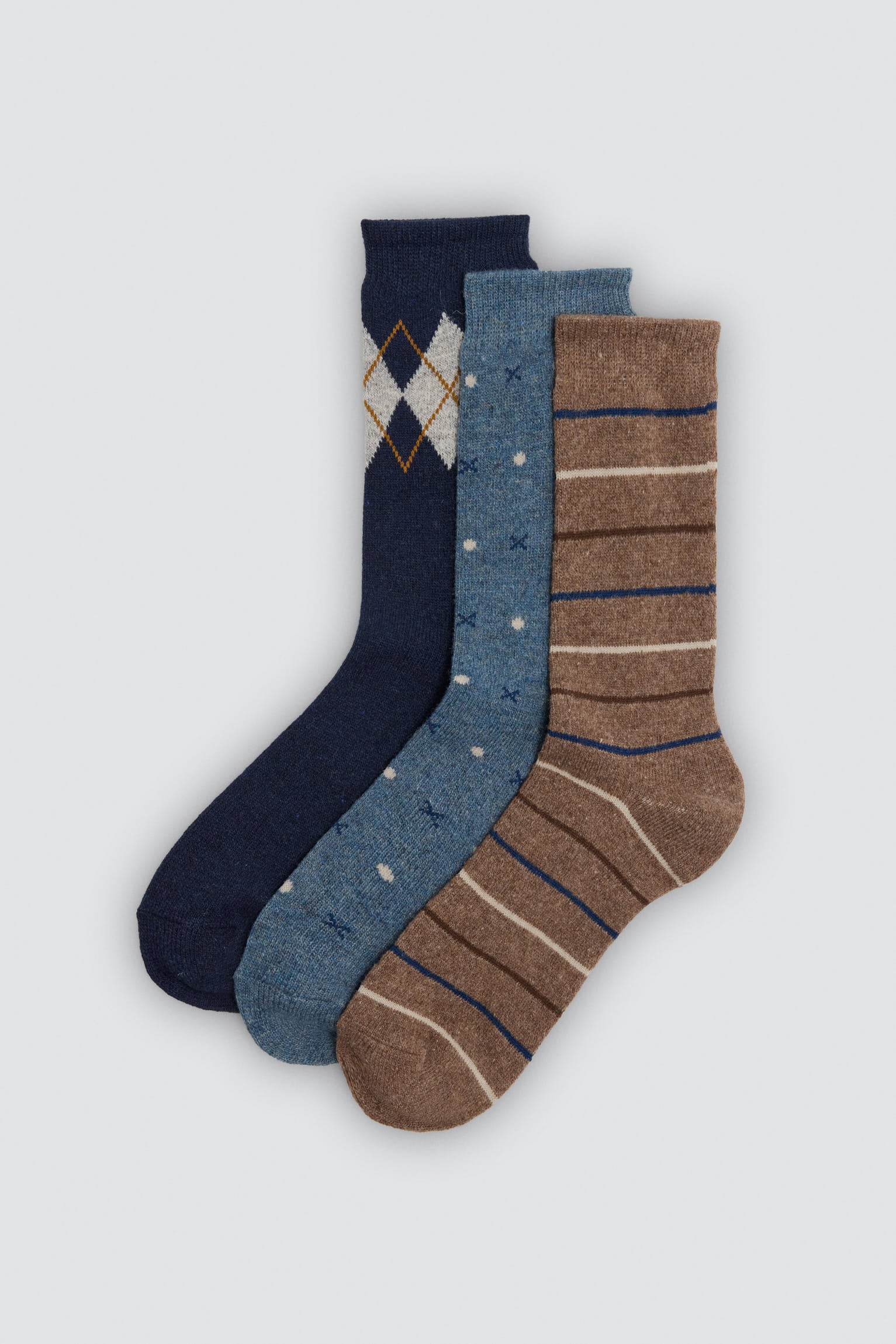 Lot de 3 chaussettes homme en laine imprimées variées