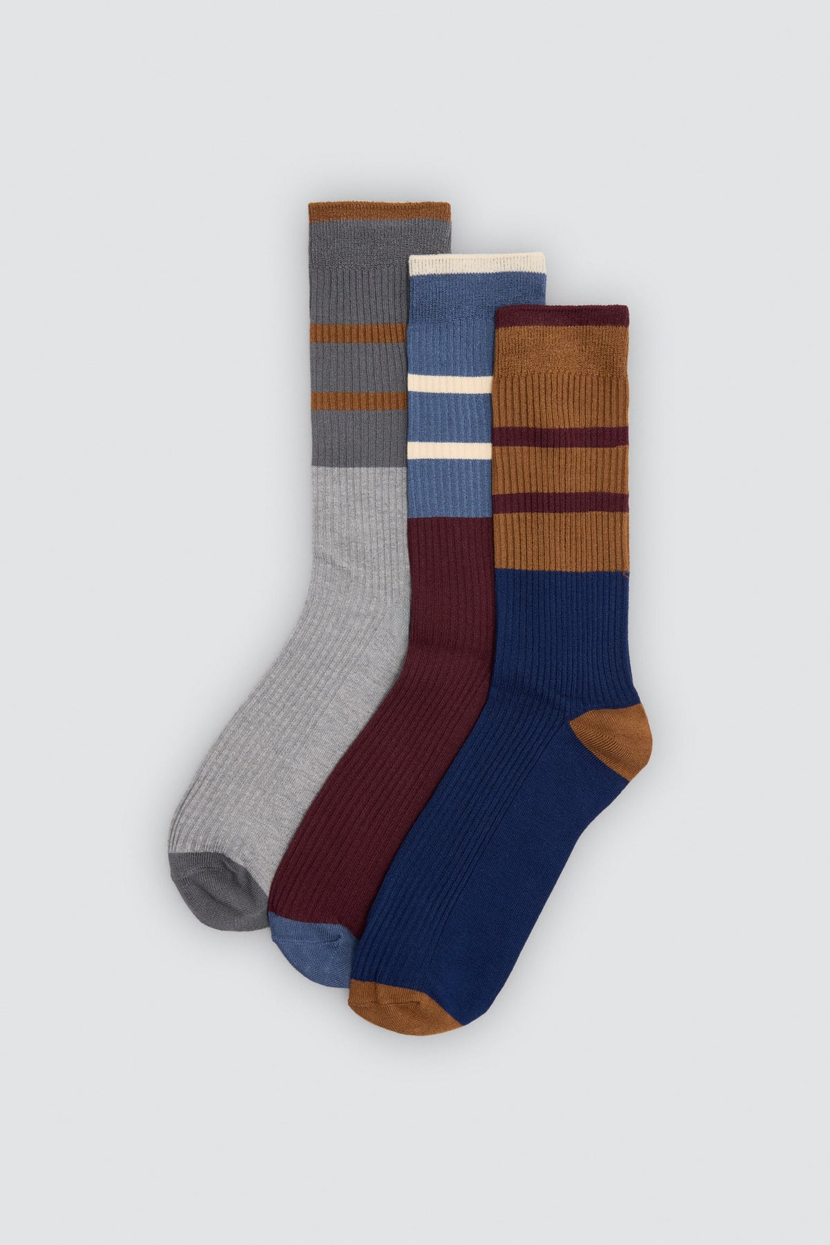 Lot de 3 chaussettes côtelées rayées