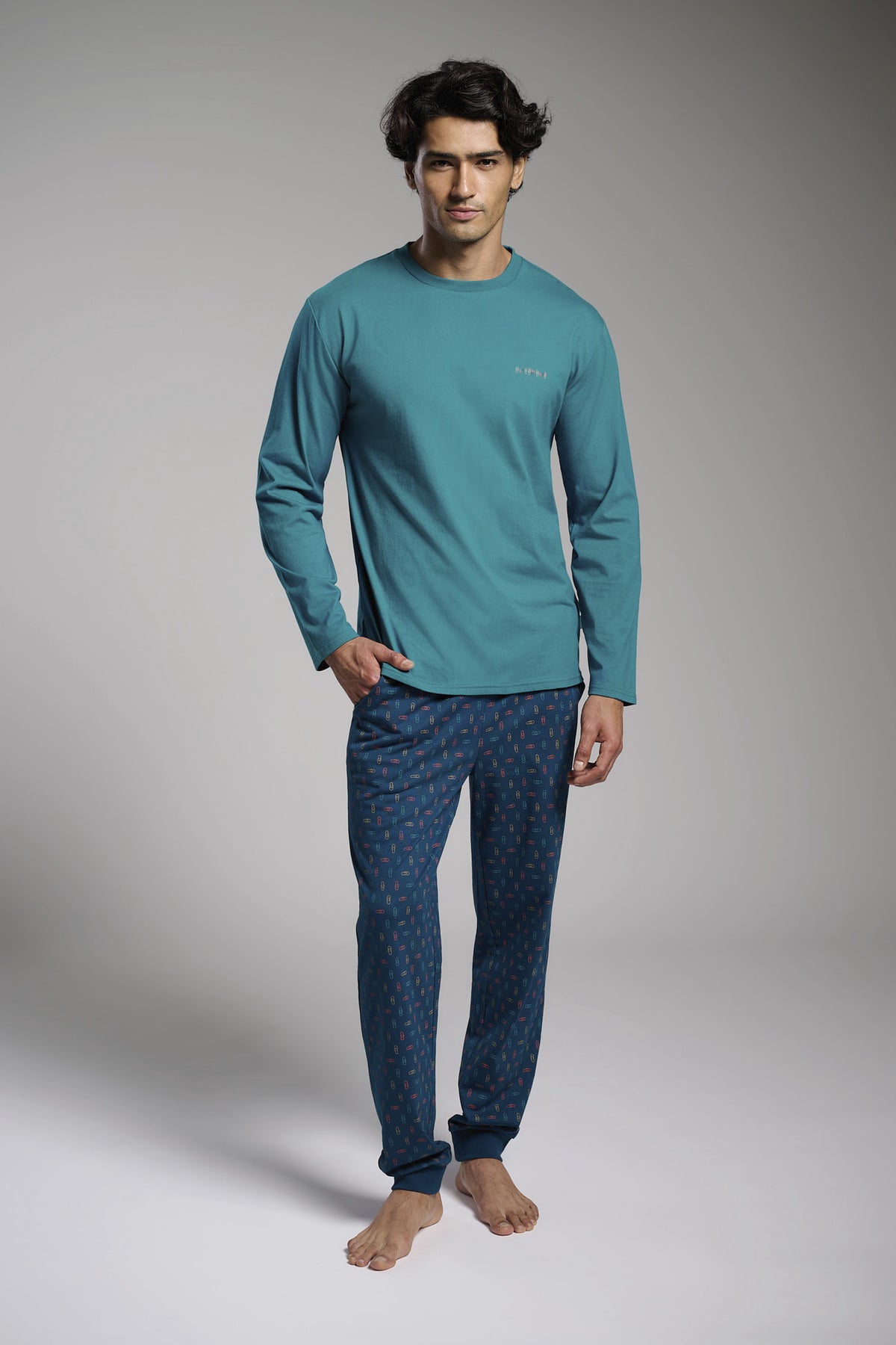 Pyjama long homme coton imprimé trombones
