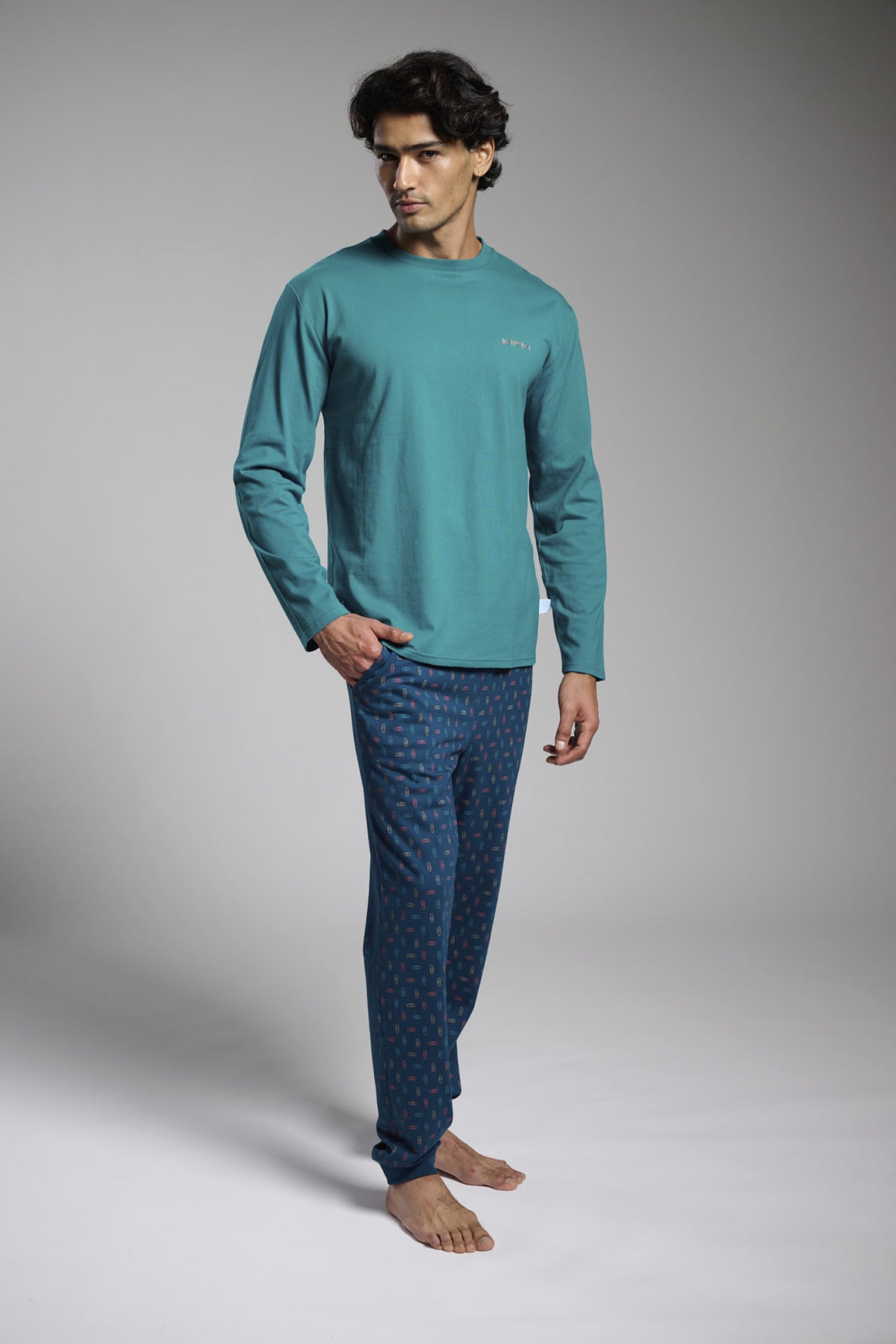 Pyjama long homme coton imprimé trombones