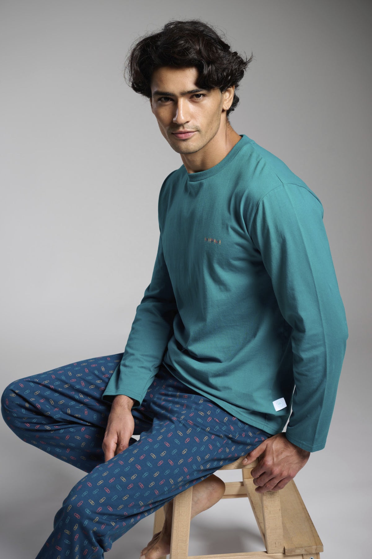 Pyjama long homme coton imprimé trombones