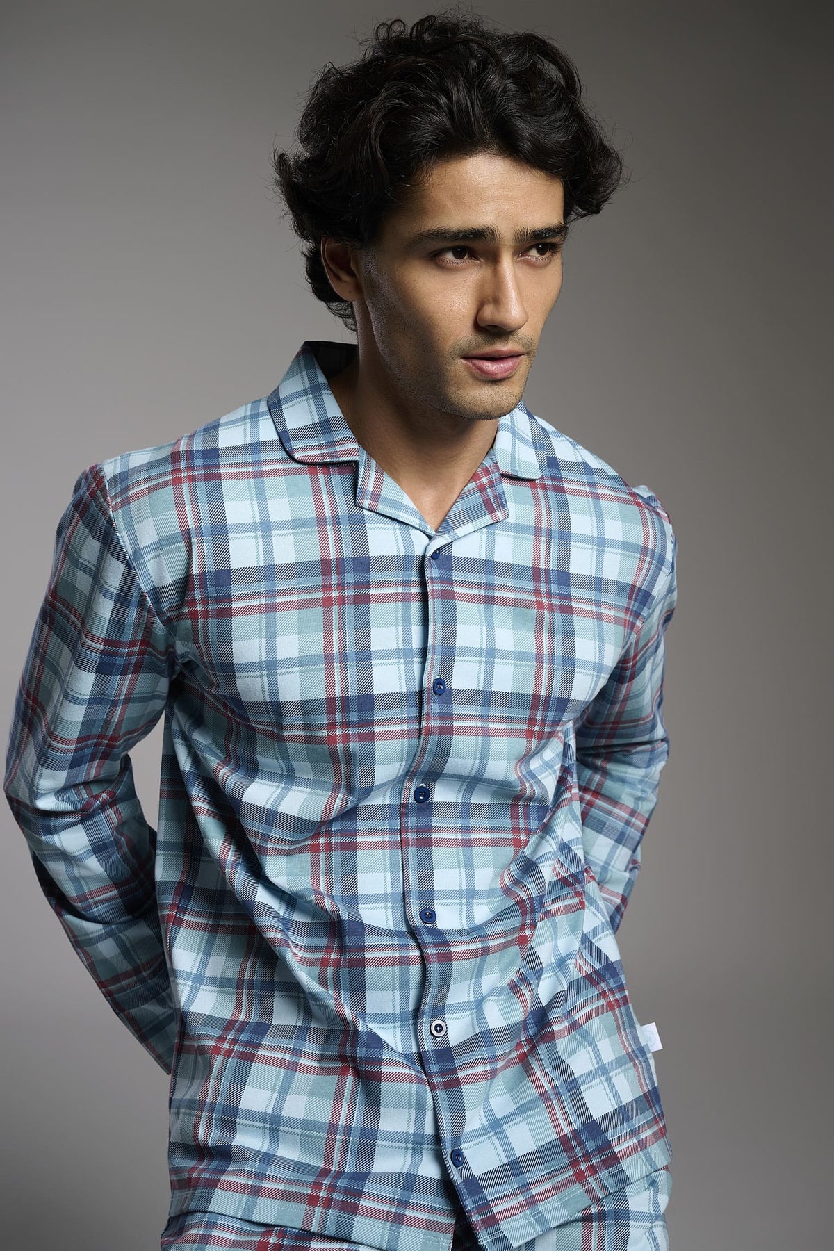 Pyjama chemise long homme coton à carreaux