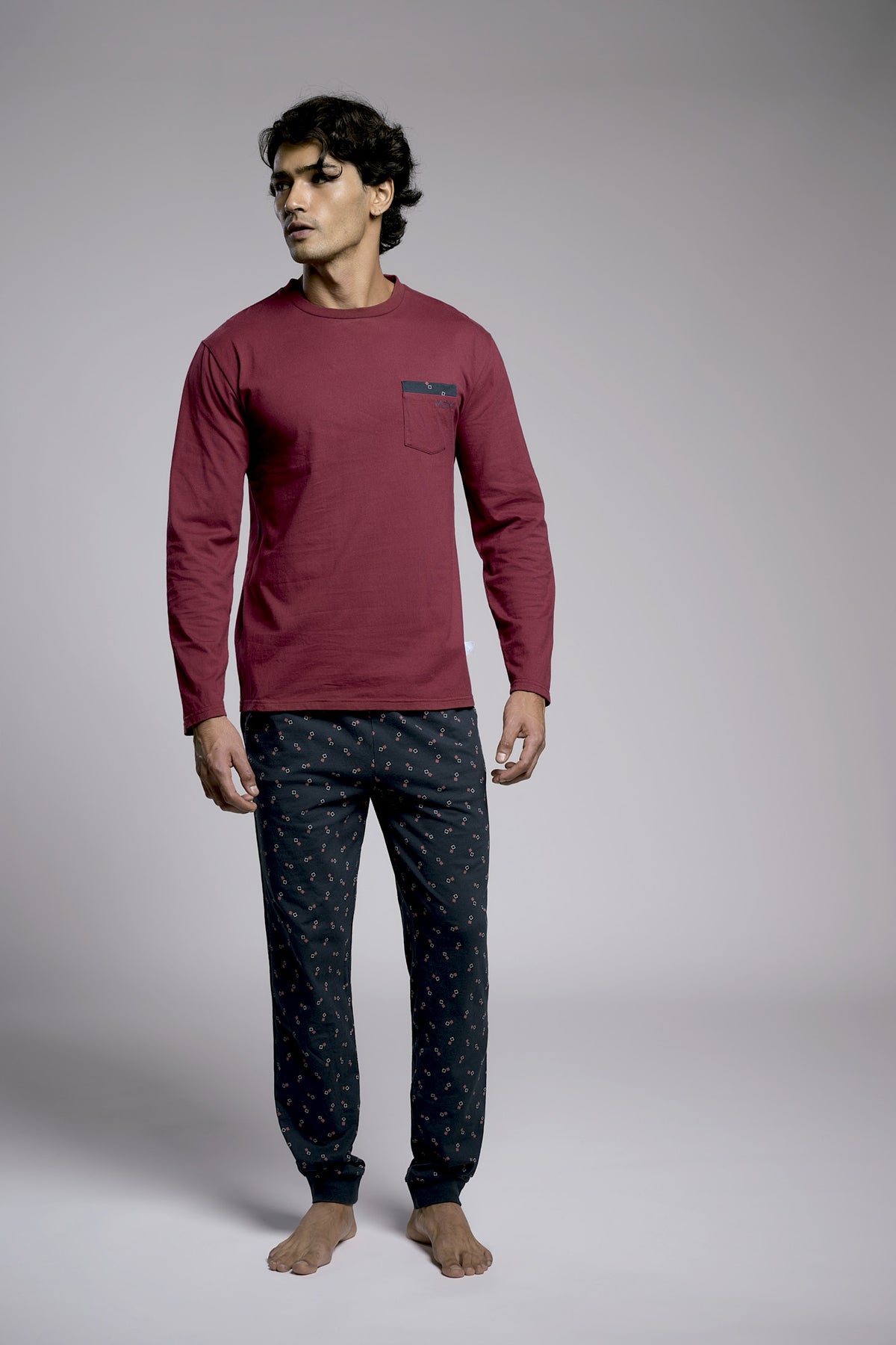Pyjama long homme coton imprimé détail poche