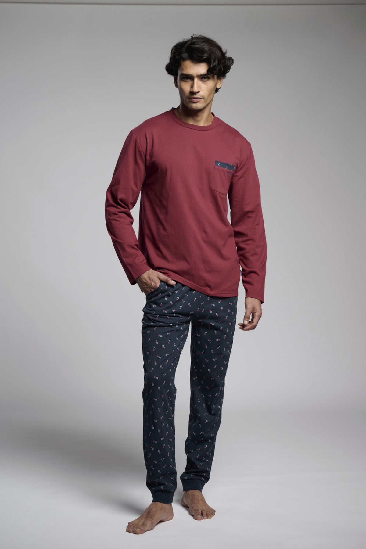 Pyjama long homme coton imprimé détail poche