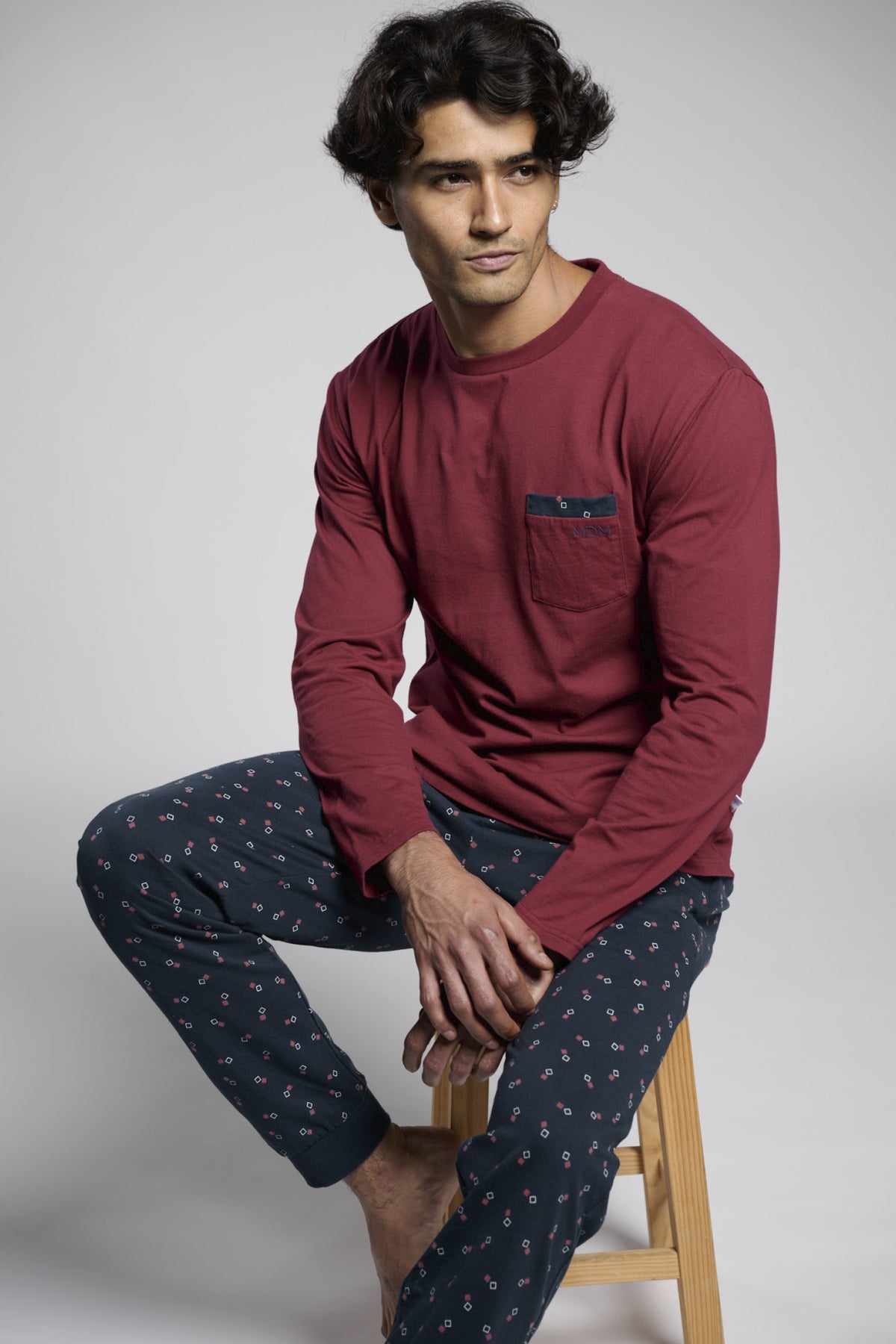 Pyjama long homme coton imprimé détail poche