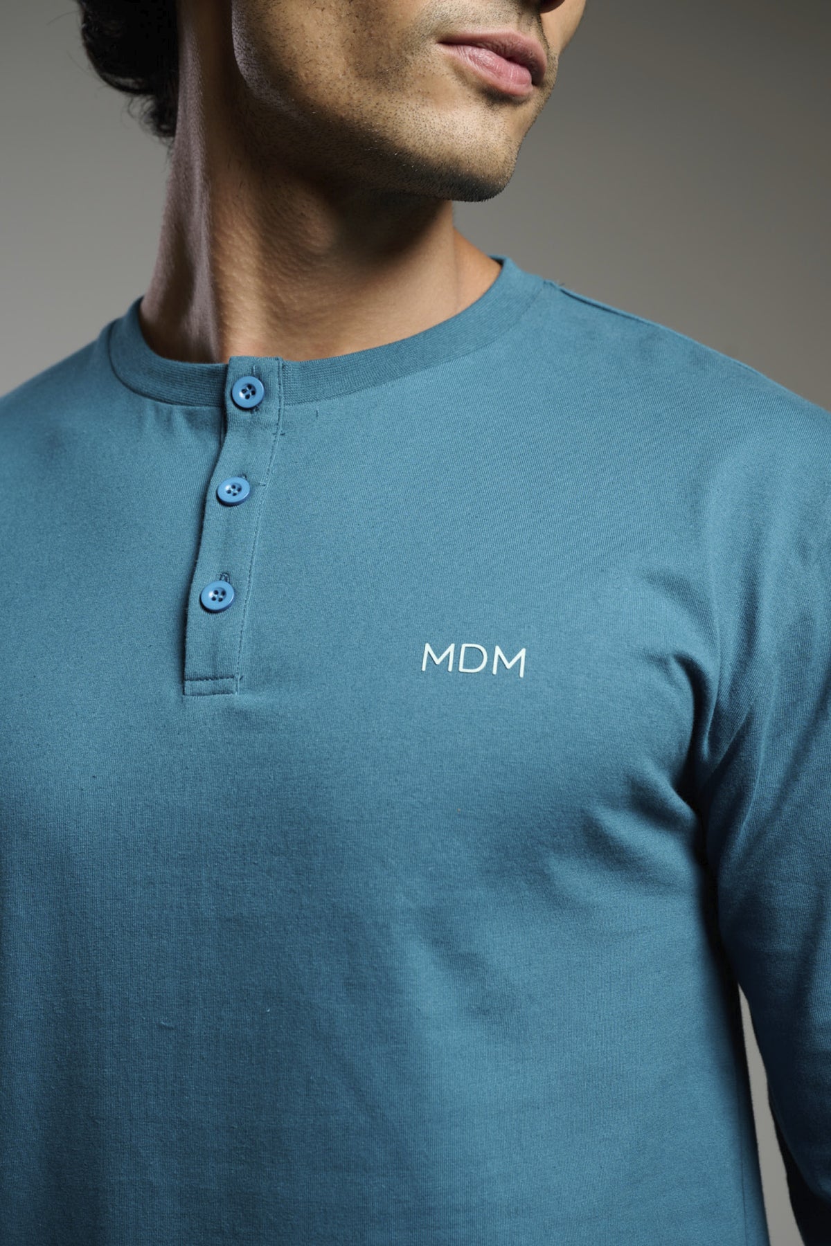 Pyjama long homme coton col henley rayé