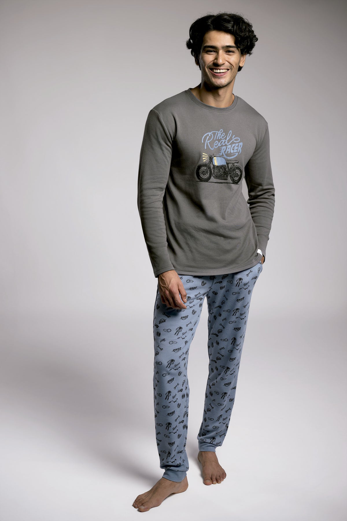 Pyjama long homme molletonné imprimé motard The Real Racer