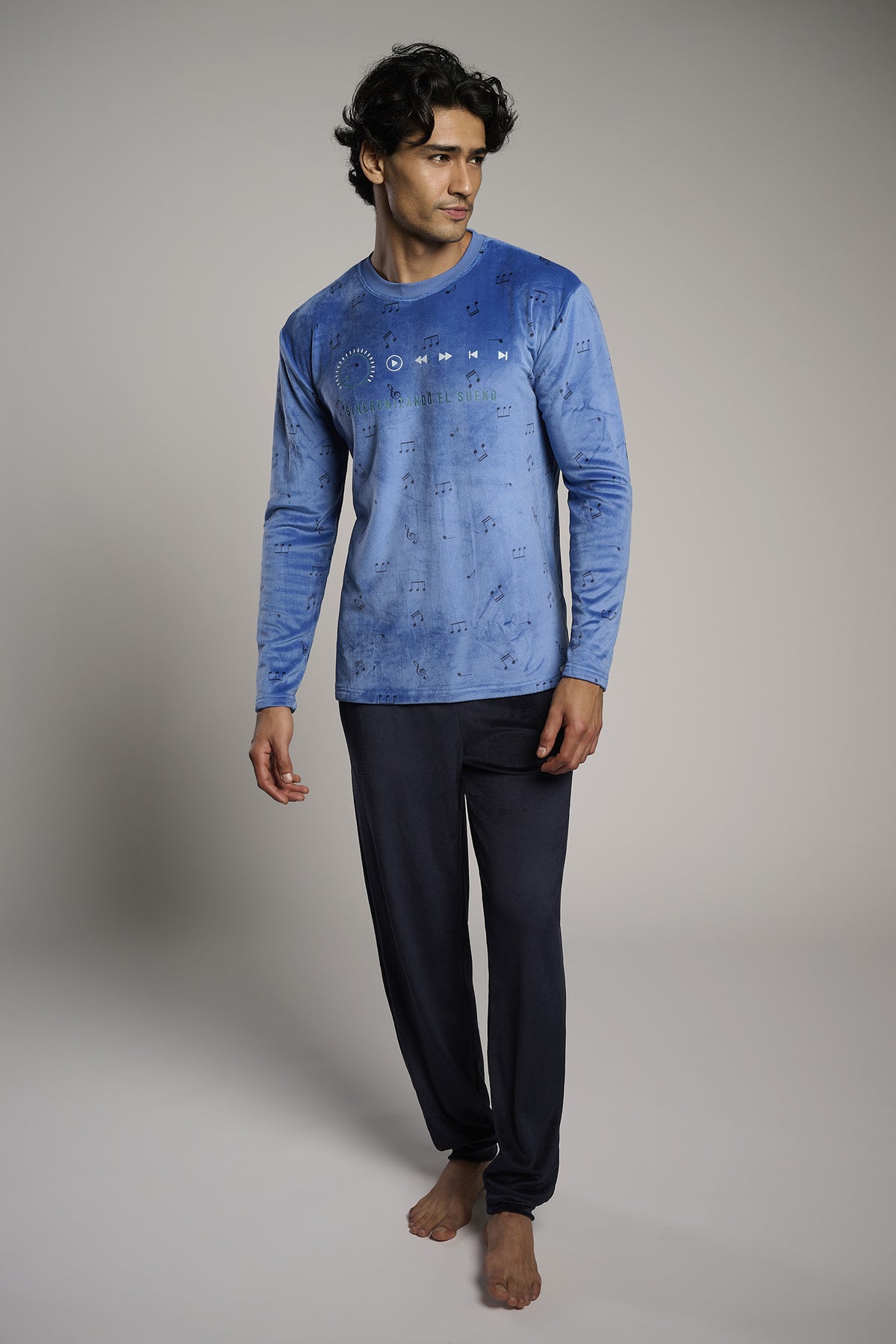 Pyjama long homme velours imprimé notes de musique