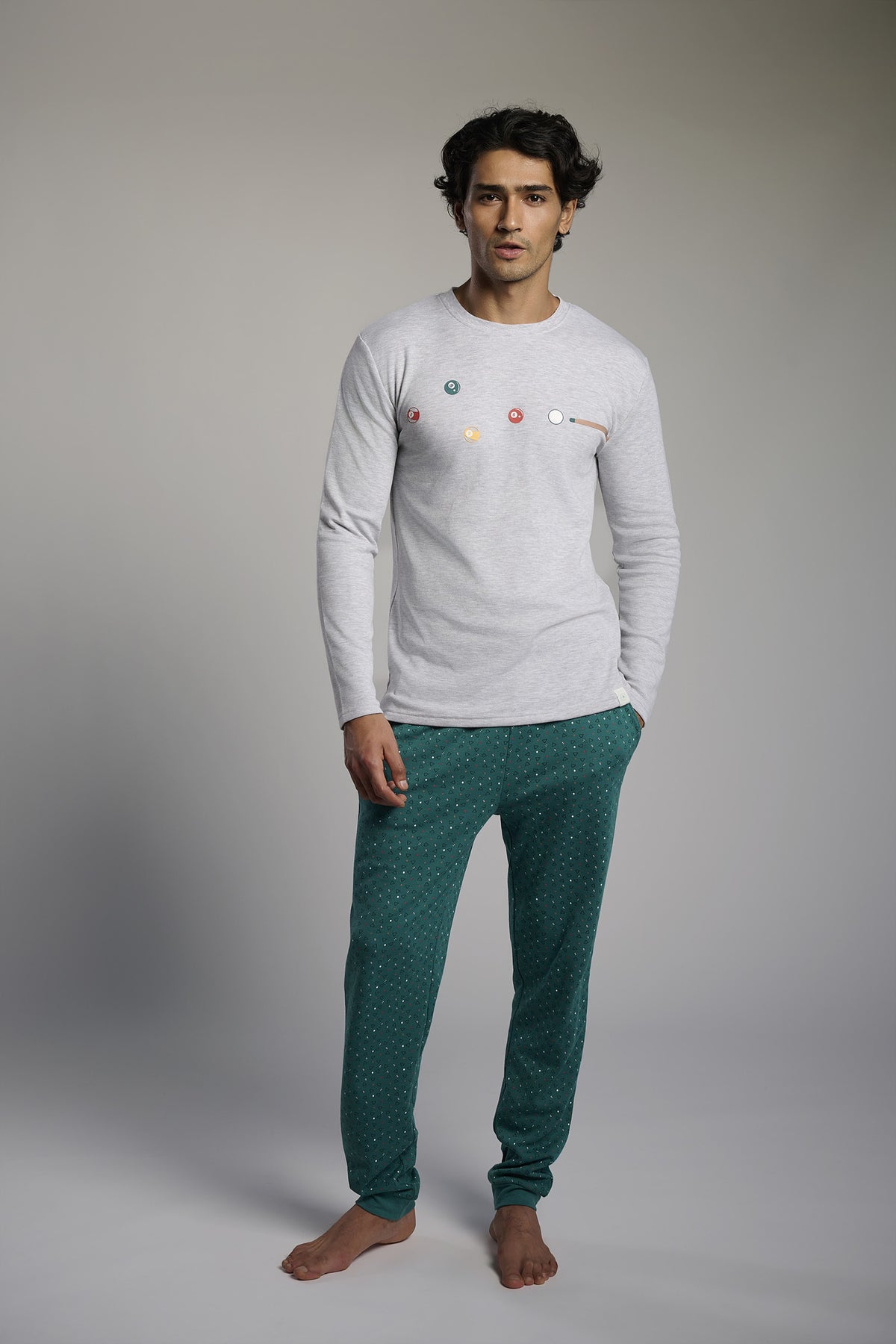 Pyjama long homme molletonné imprimé billard