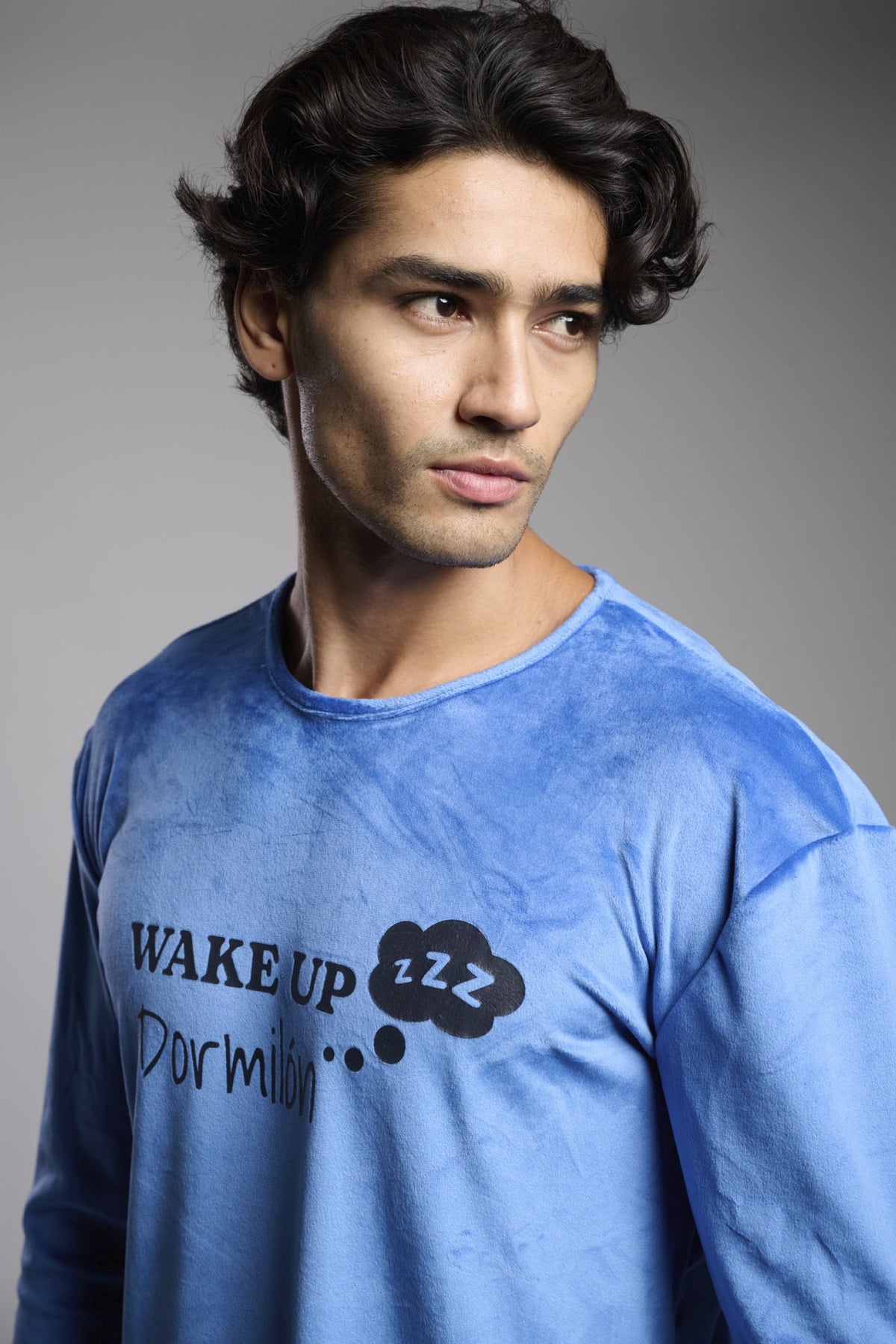 Pyjama long homme velours imprimé Wake Up dormeur