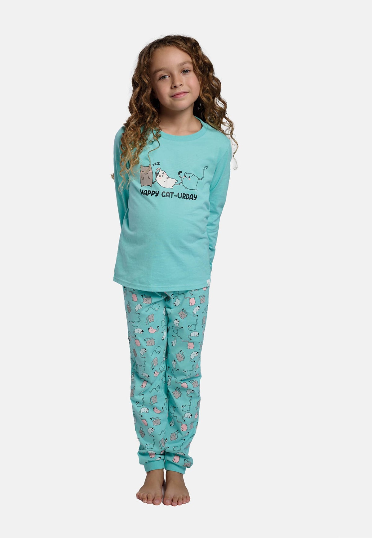 Pyjama long fille coton imprimé chats Happy cat-urday