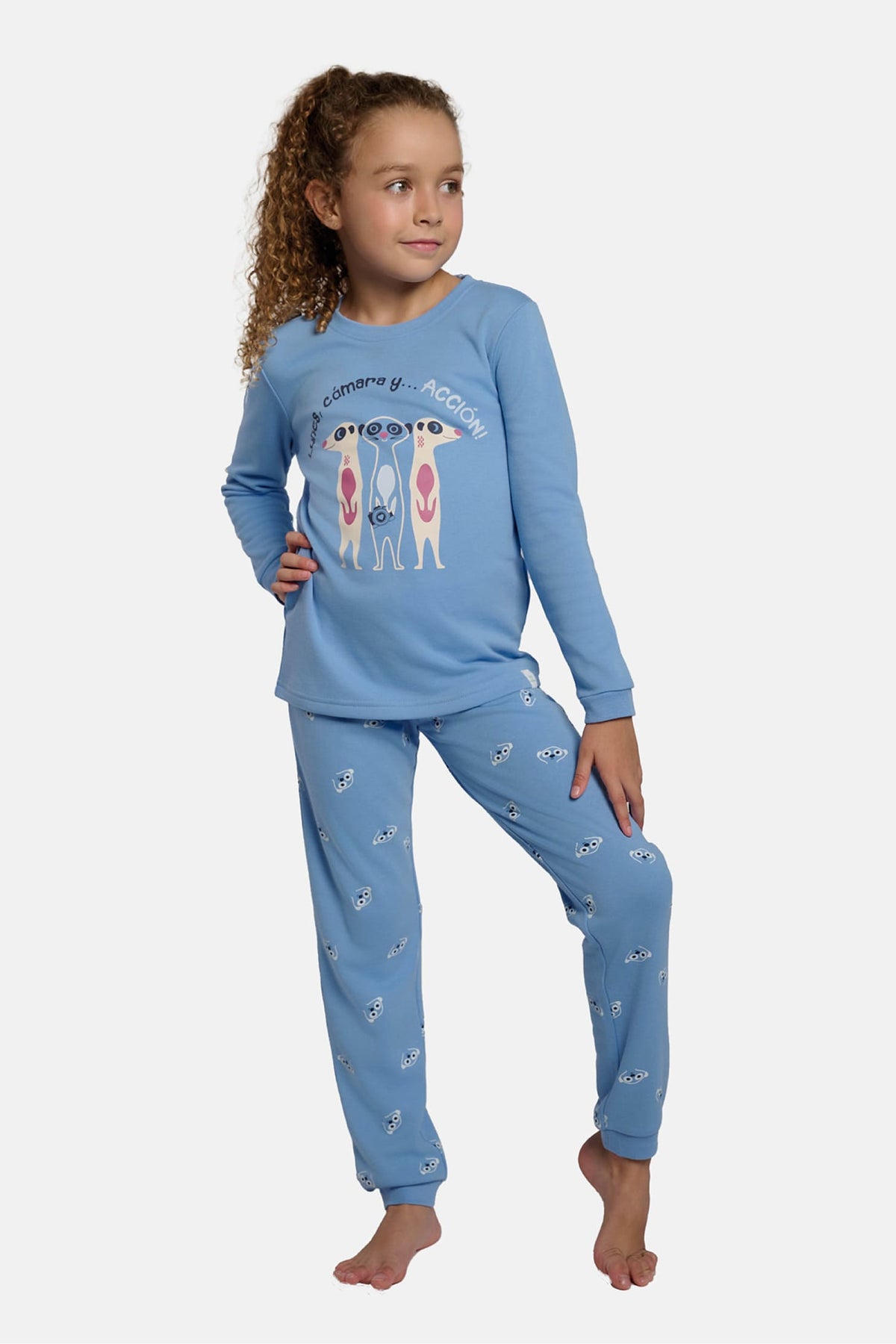 Pyjama long fille molletonné imprimé suricates