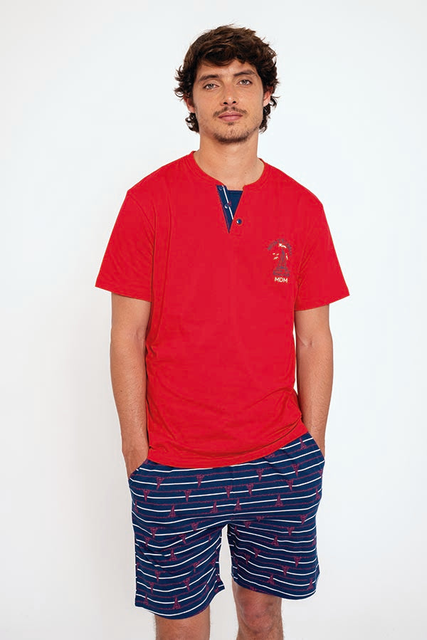 Pyjama marin court en coton homme | MUYDEMI
