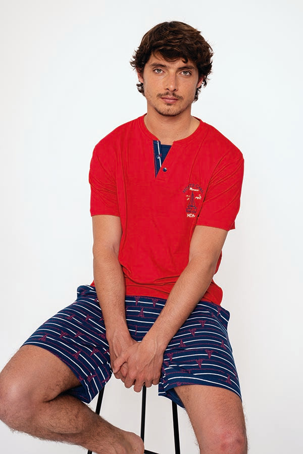 Pyjama marin court en coton homme | MUYDEMI