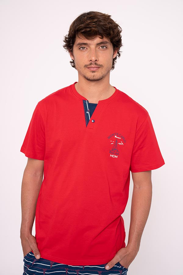 Pyjama marin court en coton homme | MUYDEMI