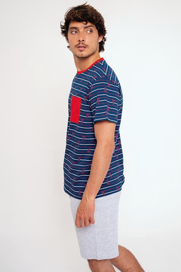 Pyjama marin court en coton avec poche homme | MUYDEMI