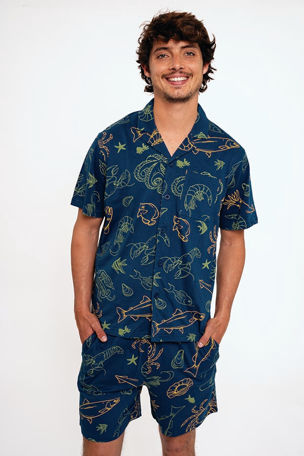 Pyjama court boutonné en coton homme | MUYDEMI
