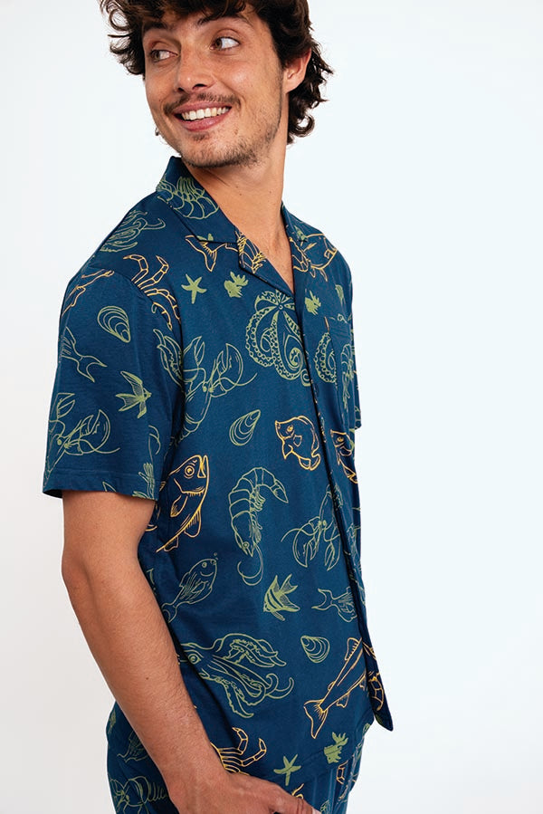 Pyjama court boutonné en coton homme | MUYDEMI