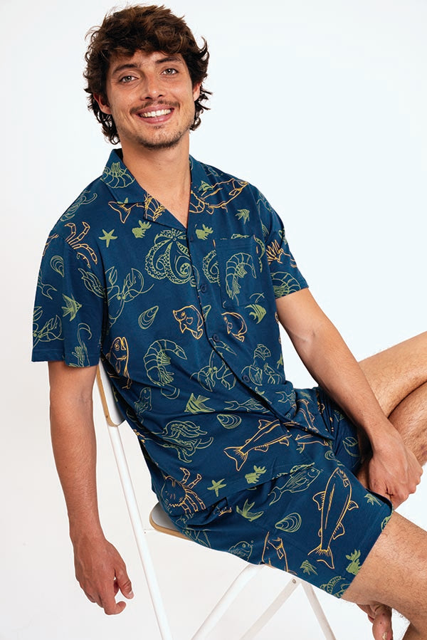 Pyjama court boutonné en coton homme | MUYDEMI