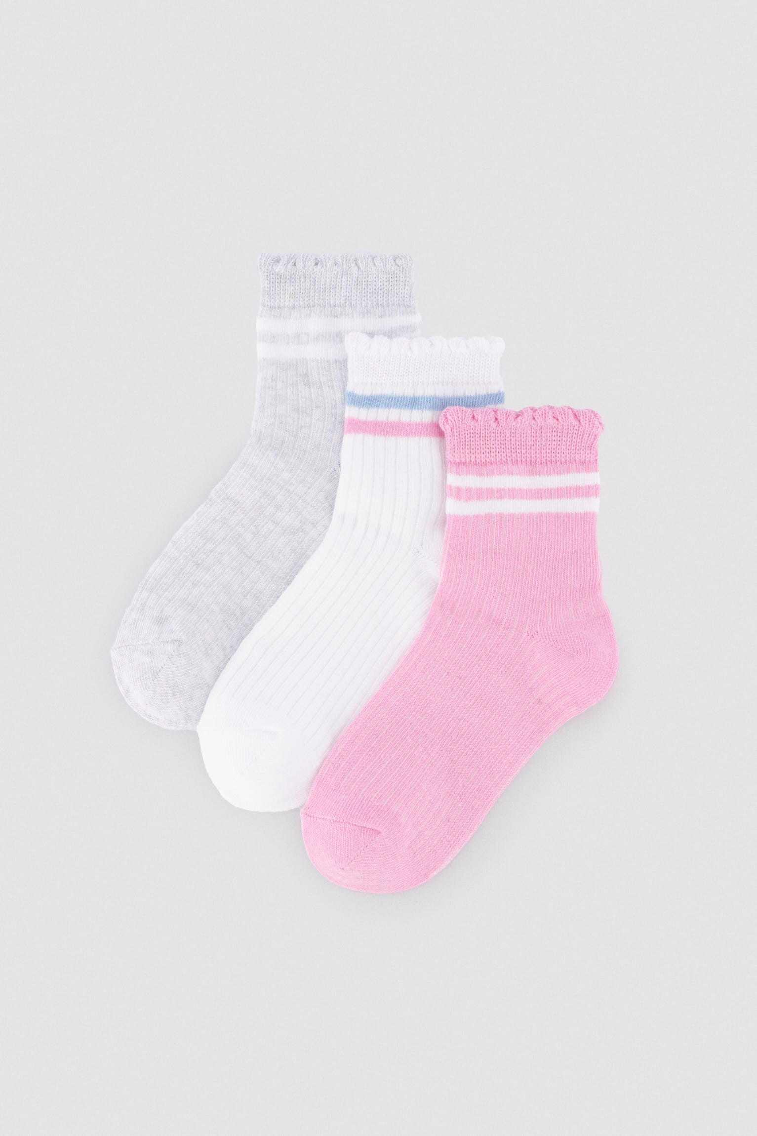 Lot de 3 chaussettes courtes avec bord-côtes retroussé et rayures contrastées
