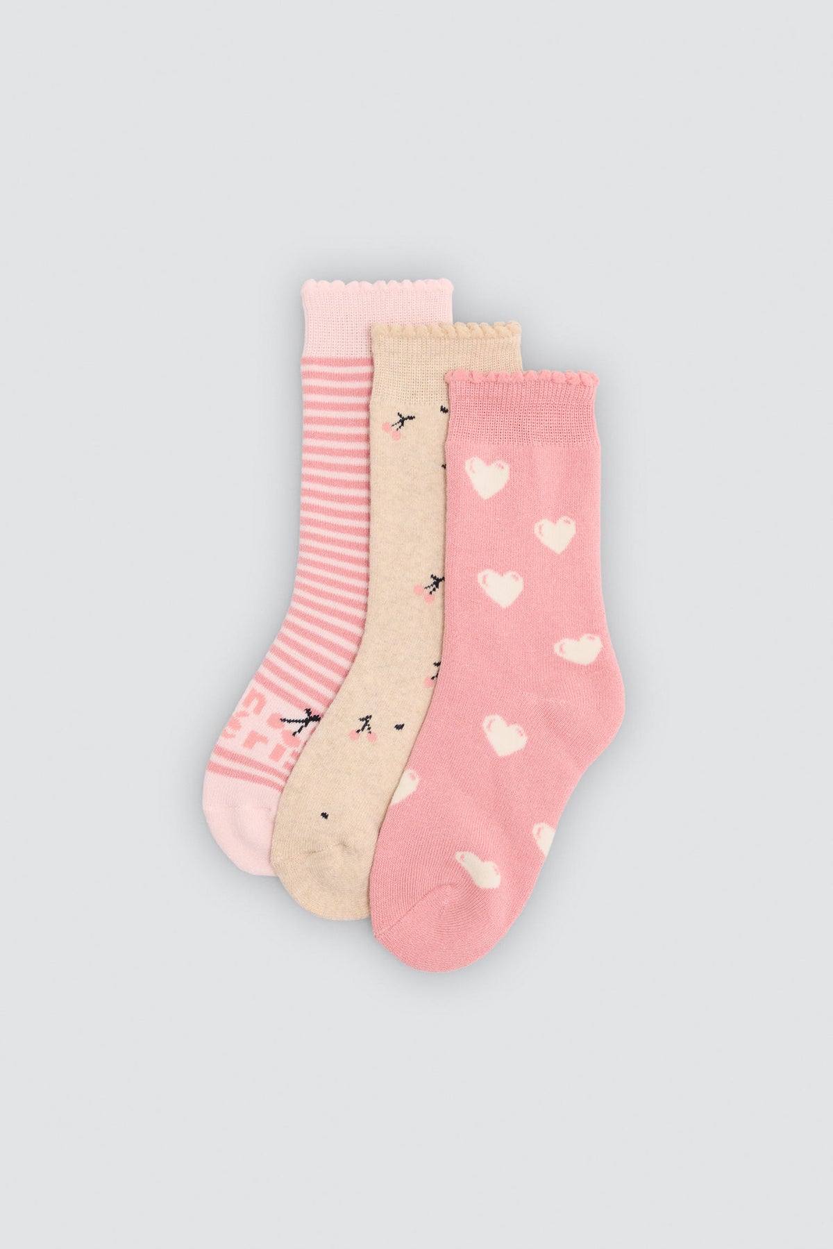 Lot de 3 chaussettes thermiques fille imprimé cerises et cœurs