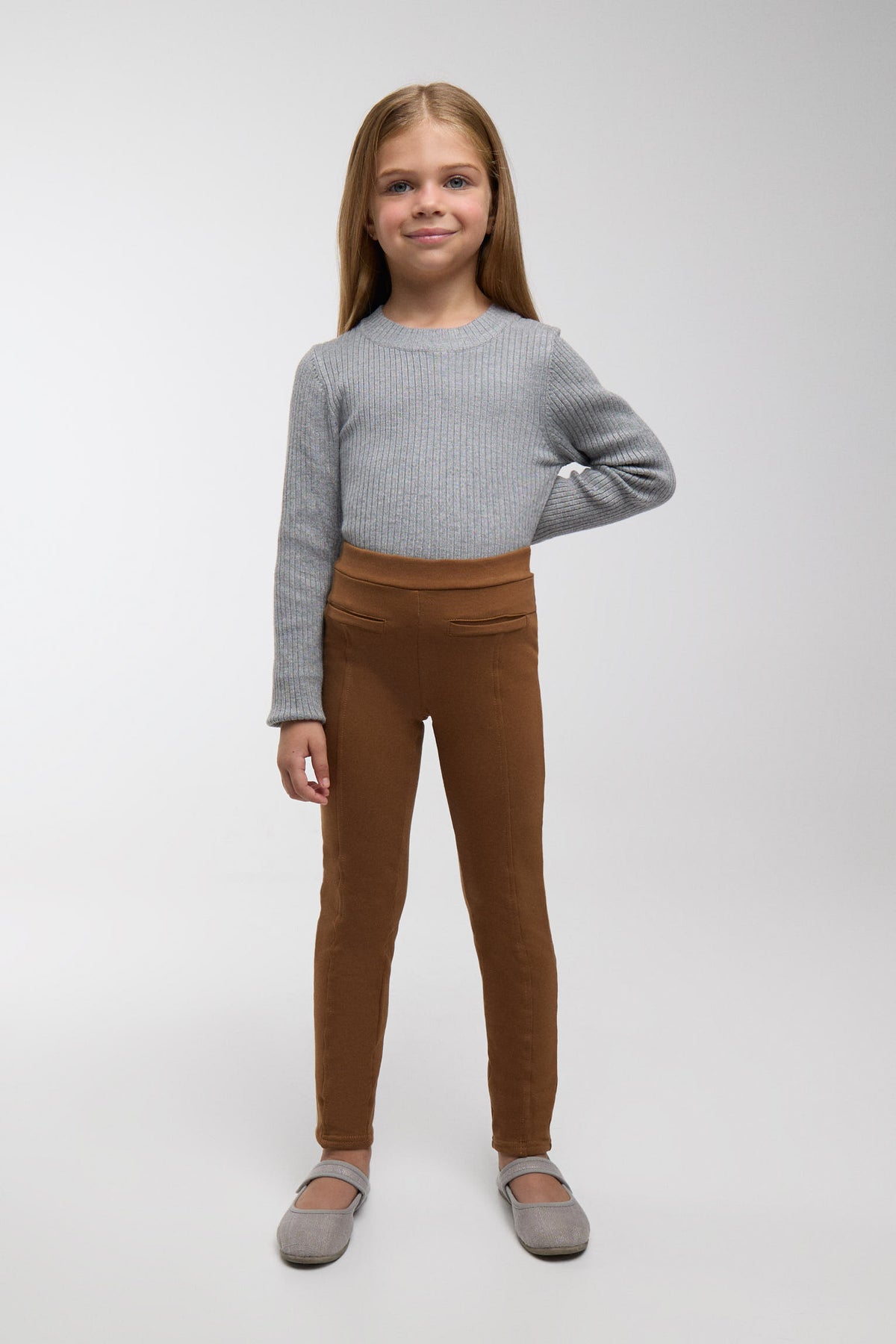 THERMIQUE Legging fille marron skinny molletonné