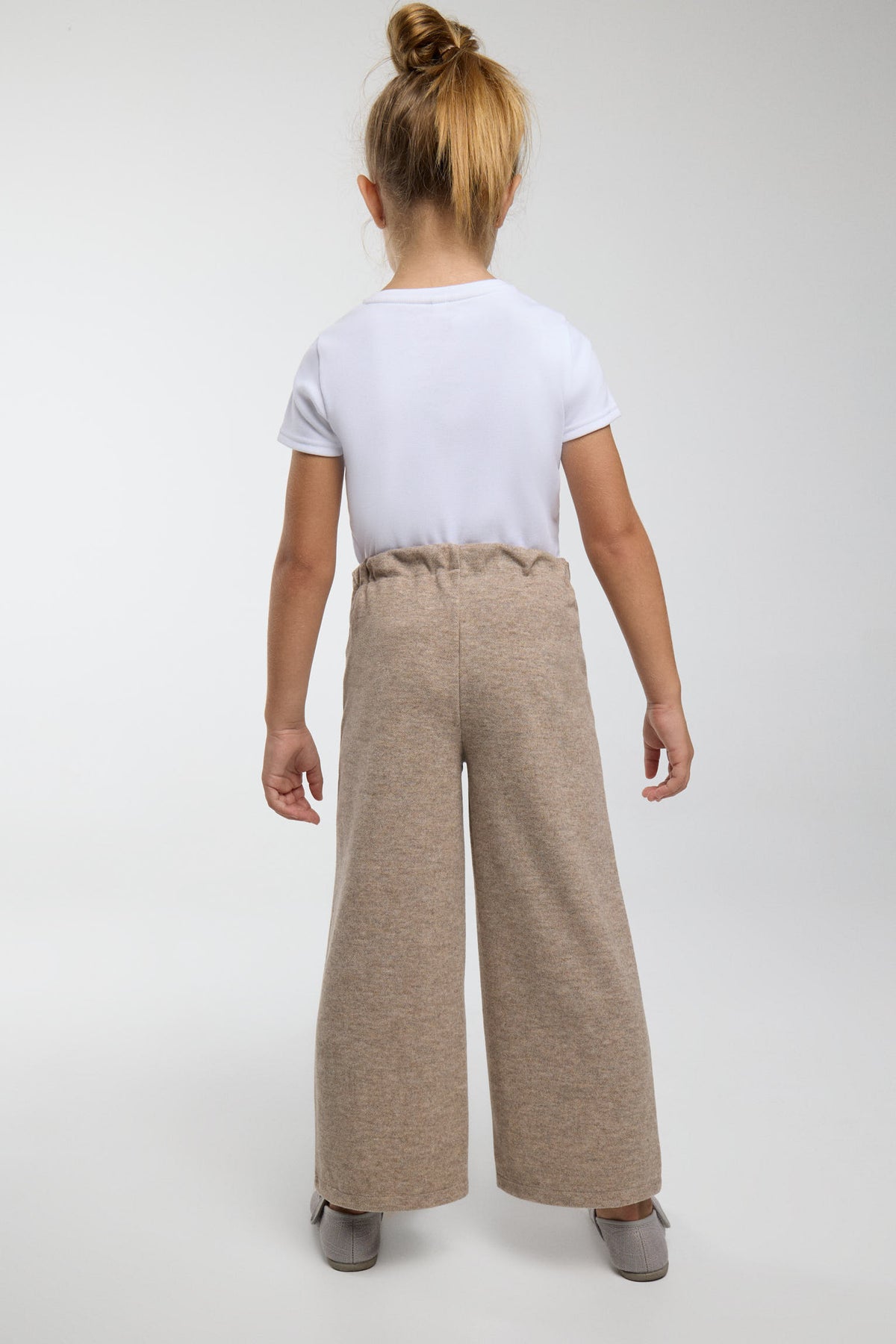 Pantalon large fille marron chiné